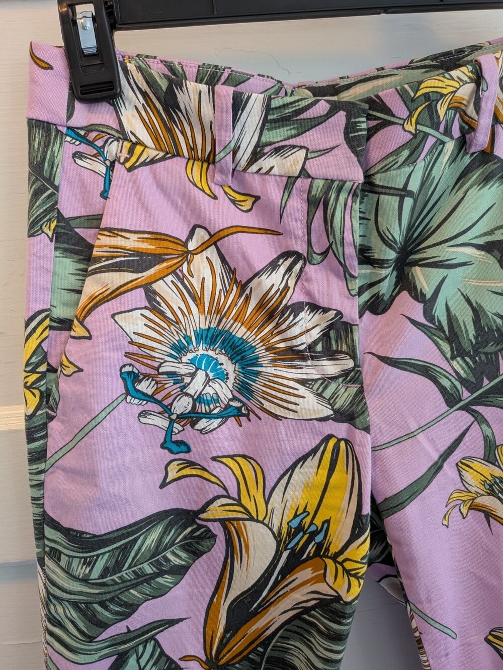 J.Crew Factory Printed Skimmer Pant, Lilac Fern Tropical Print, Size 0
